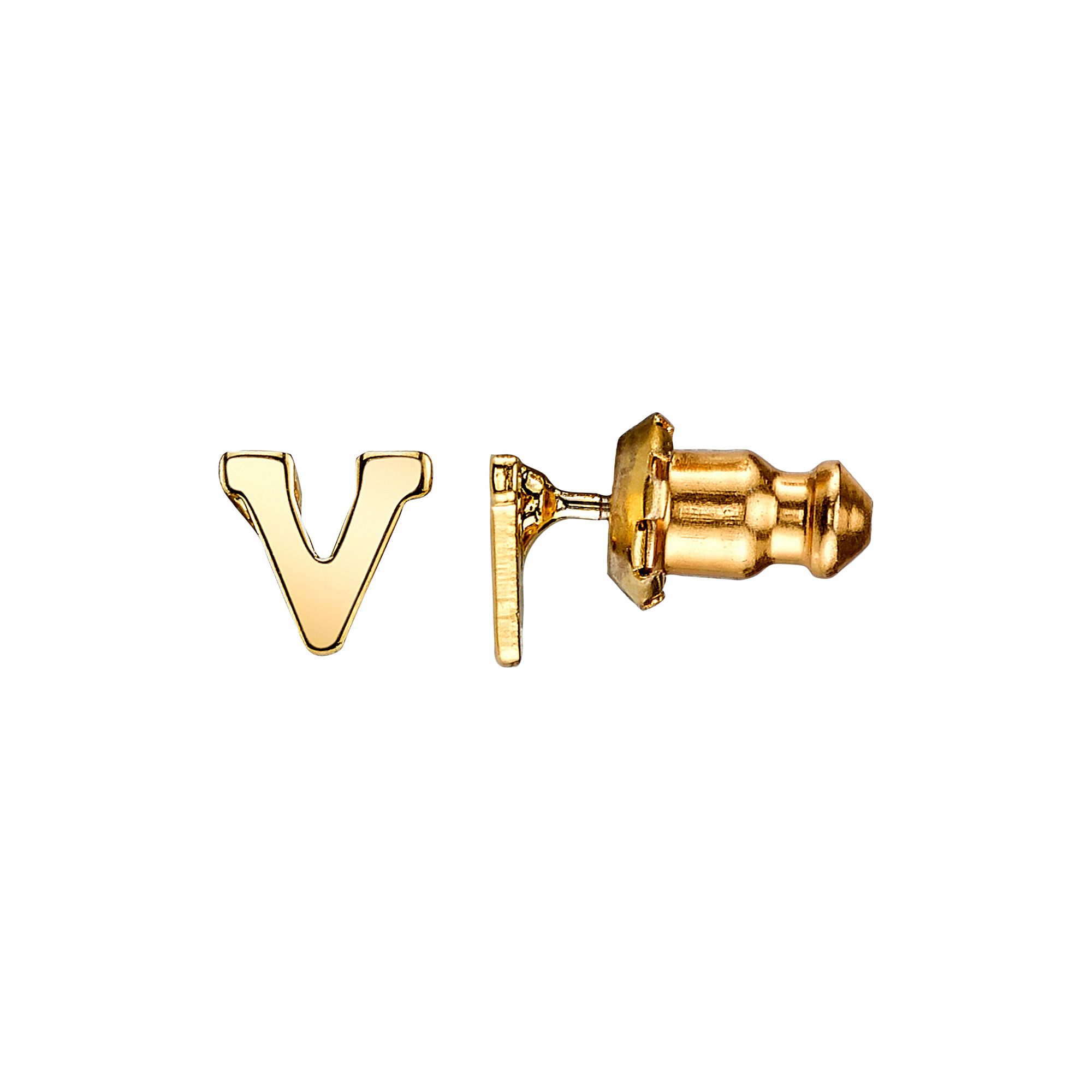 1928 14K Gold Dipped Initial Button Earrings, Womens, V