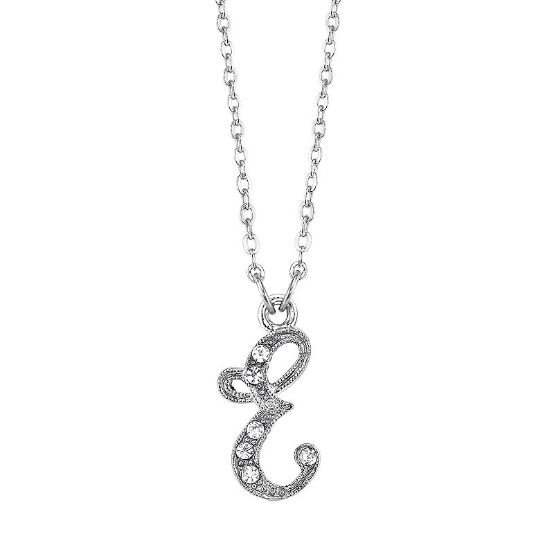 2028 Silver-Tone Crystal Initial Necklace 16" Adjustable - E