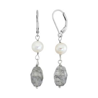 Freshwater Cultured Pearl & Quartz Sterling Silver Drop Earrings