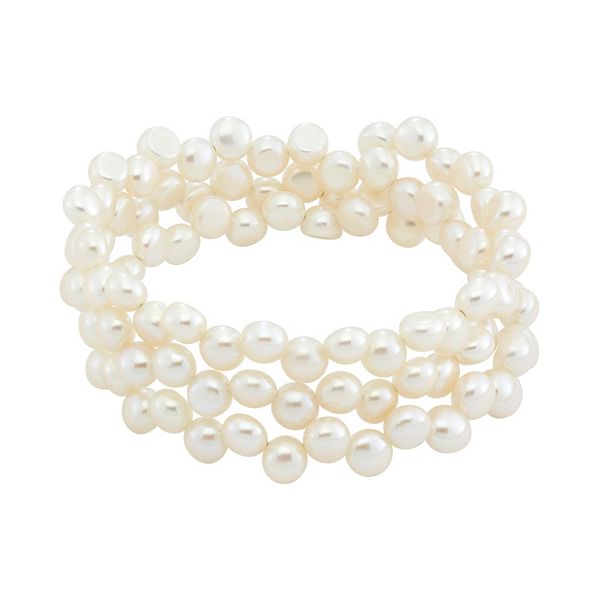 Freshwater Cultured Pearl Stainless Steel Stretch Bracelet