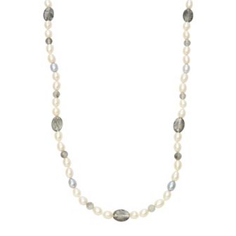 Dyed Freshwater Cultured Pearl & Quartz Sterling Silver Necklace