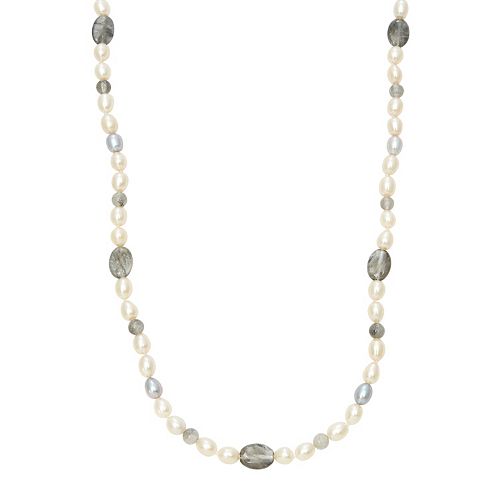 Dyed Freshwater Cultured Pearl & Quartz Sterling Silver Necklace