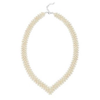 Freshwater Cultured Pearl Sterling Silver V Necklace