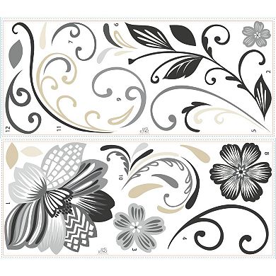 Flower Scroll Peel and Stick Giant Wall Decal Set