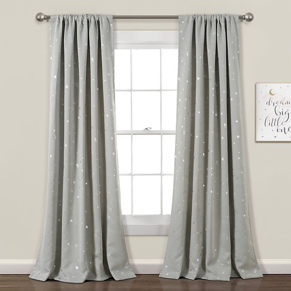 Set of 2 52"x84" Kids' Star Blackout Window Curtain Panels Light Gray - Lush D&eacute;cor: Microfiber, Rod Pocket, Indoor Use