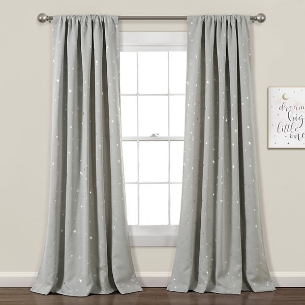 Set of 2 52&#34;x63&#34; Kids&#39; Star Blackout Window Curtain Panels Light Gray - Lush D&#233;cor: Microfiber, Rod Pocket