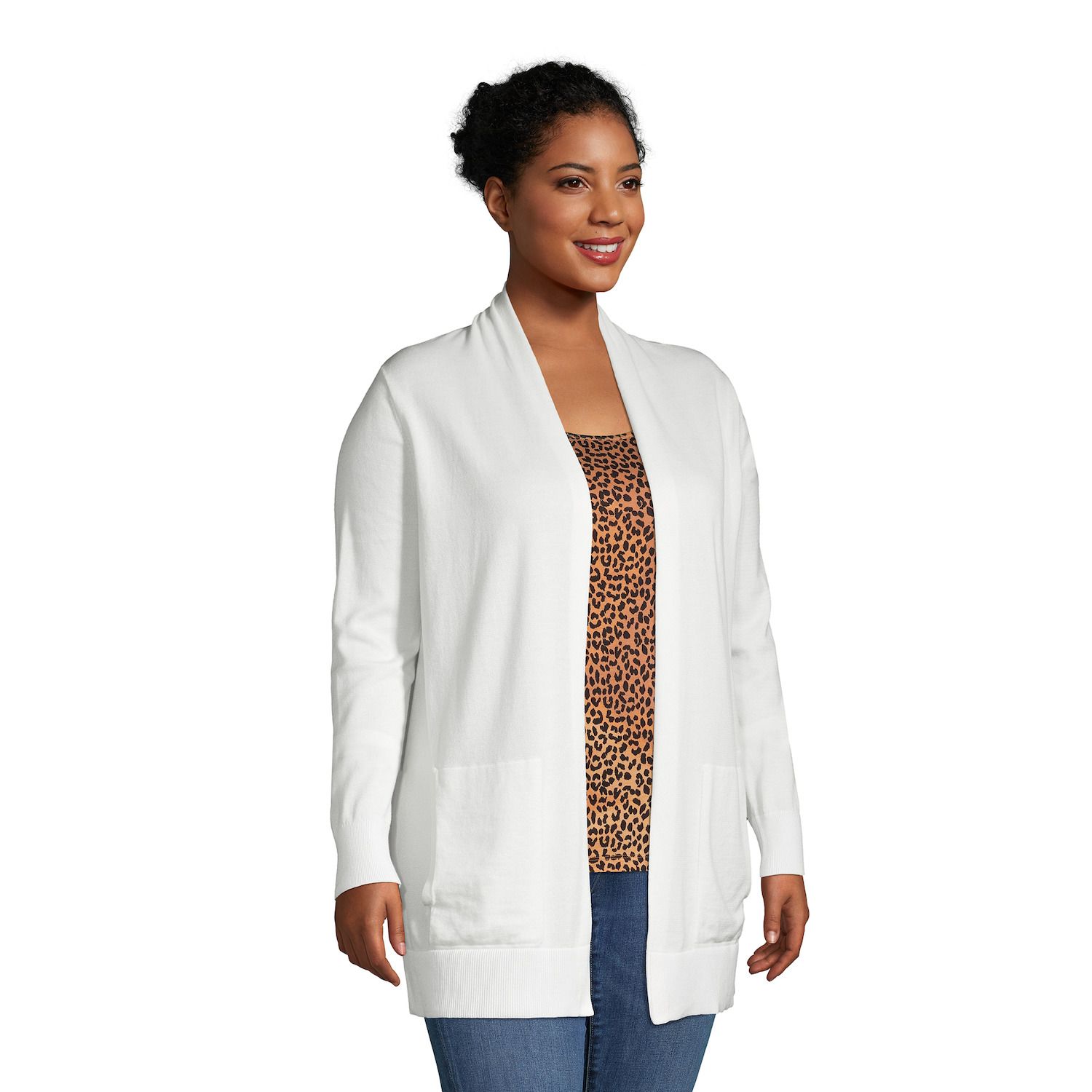 Plus Size Lands' End Draped Open-Front Long Cardigan Sweater