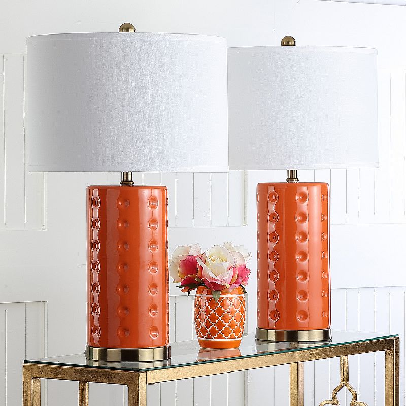 SAFAVIEH Roxanne 26 in. H Ceramic Glam Table Lamp  Orange  Set of 2