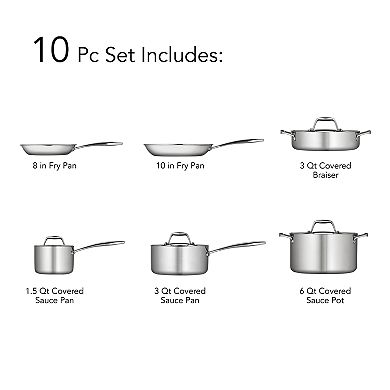 Tramontina Gourmet Tri-Ply 10-pc. Stainless Steel Cookware Set