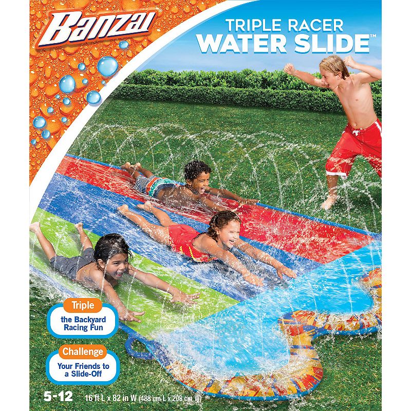 Banzai Triple Racer Water Slide, Multicolor