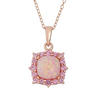 Classic Treasures Lab-Created Pink Opal & Lab-Created Pink Sapphire 18k Rose Gold Over Silver Square Halo Pendant Necklace