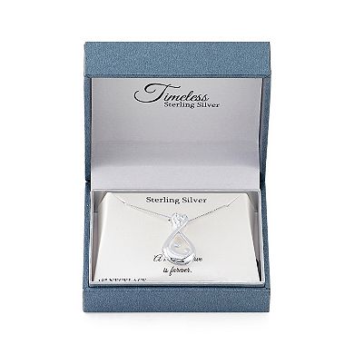 Timeless Sterling Silver Cubic Zirconia "Mother's Love" Infinity Pendant Necklace