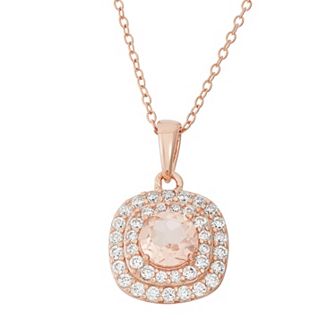 Classic Treasures Peach Quartz Doublet & Cubic Zirconia 18k Rose Gold Over Silver Halo Pendant Necklace