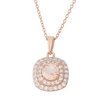 Classic Treasures Peach Quartz Doublet & Cubic Zirconia 18k Rose Gold Over Silver Halo Pendant Necklace