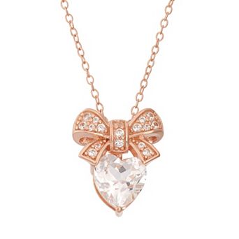 Classic Treasures Lab-Created White Sapphire 18k Rose Gold Over Silver Bow & Heart Pendant Necklace