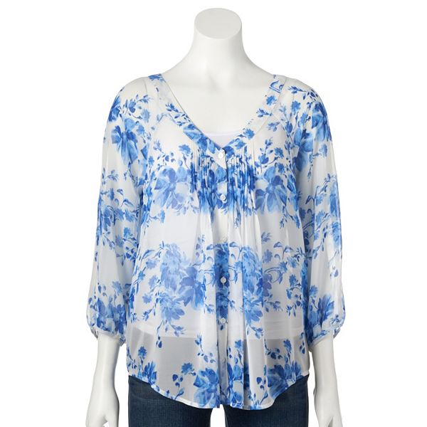 LC Lauren Conrad Floral Pintuck Peasant Blouse - Women's