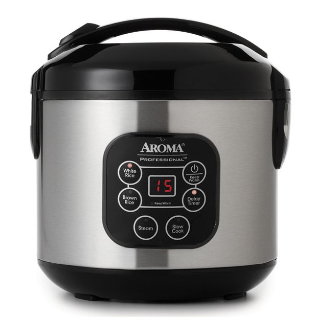 Aroma Digital Rice Cooker and Food Steamer, Silver, 8 Cup