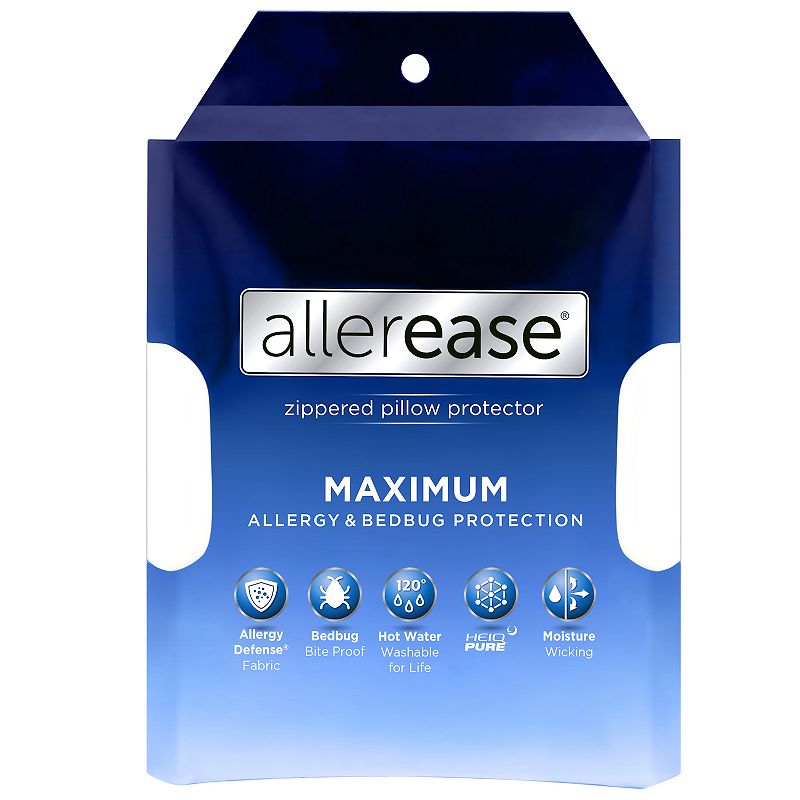 Allerease Maximum Bedbug & Allergy Protection Pillow Protector, White, Quee