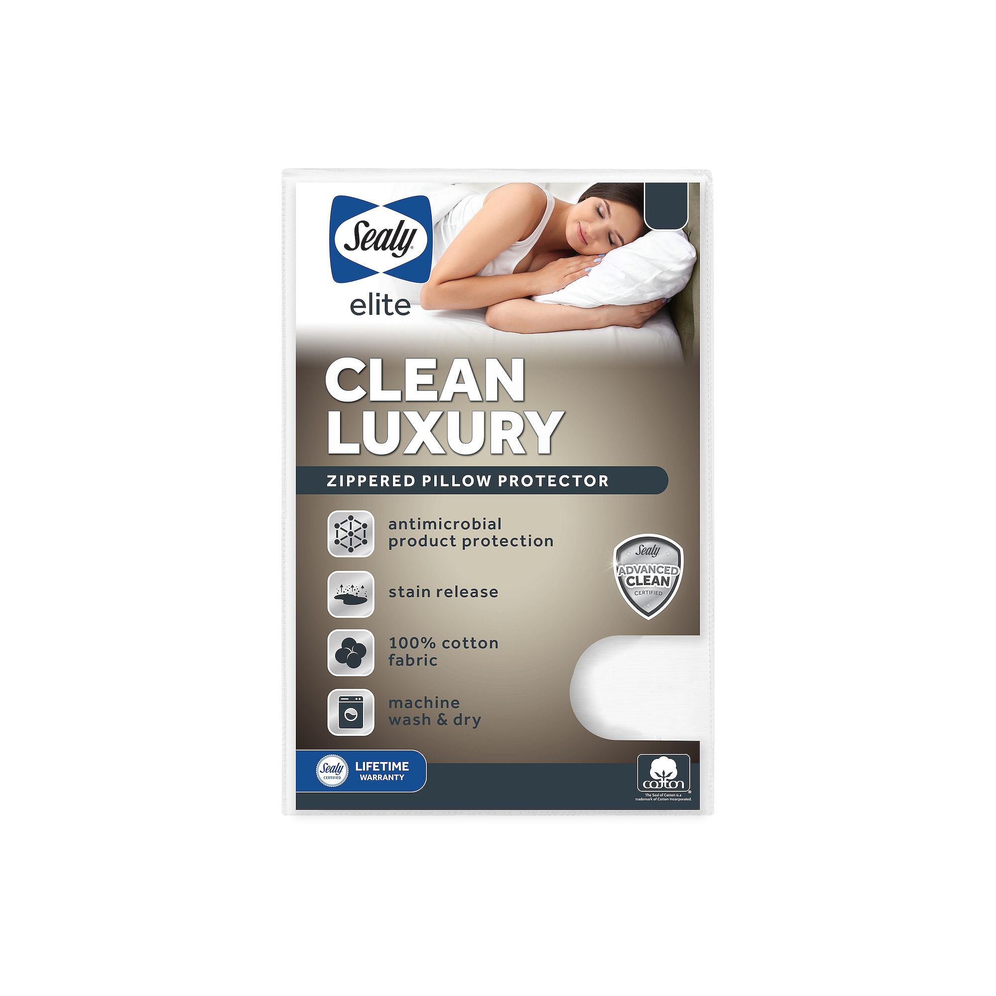 Sealy Luxury Stain-Release Pillow Protector, White