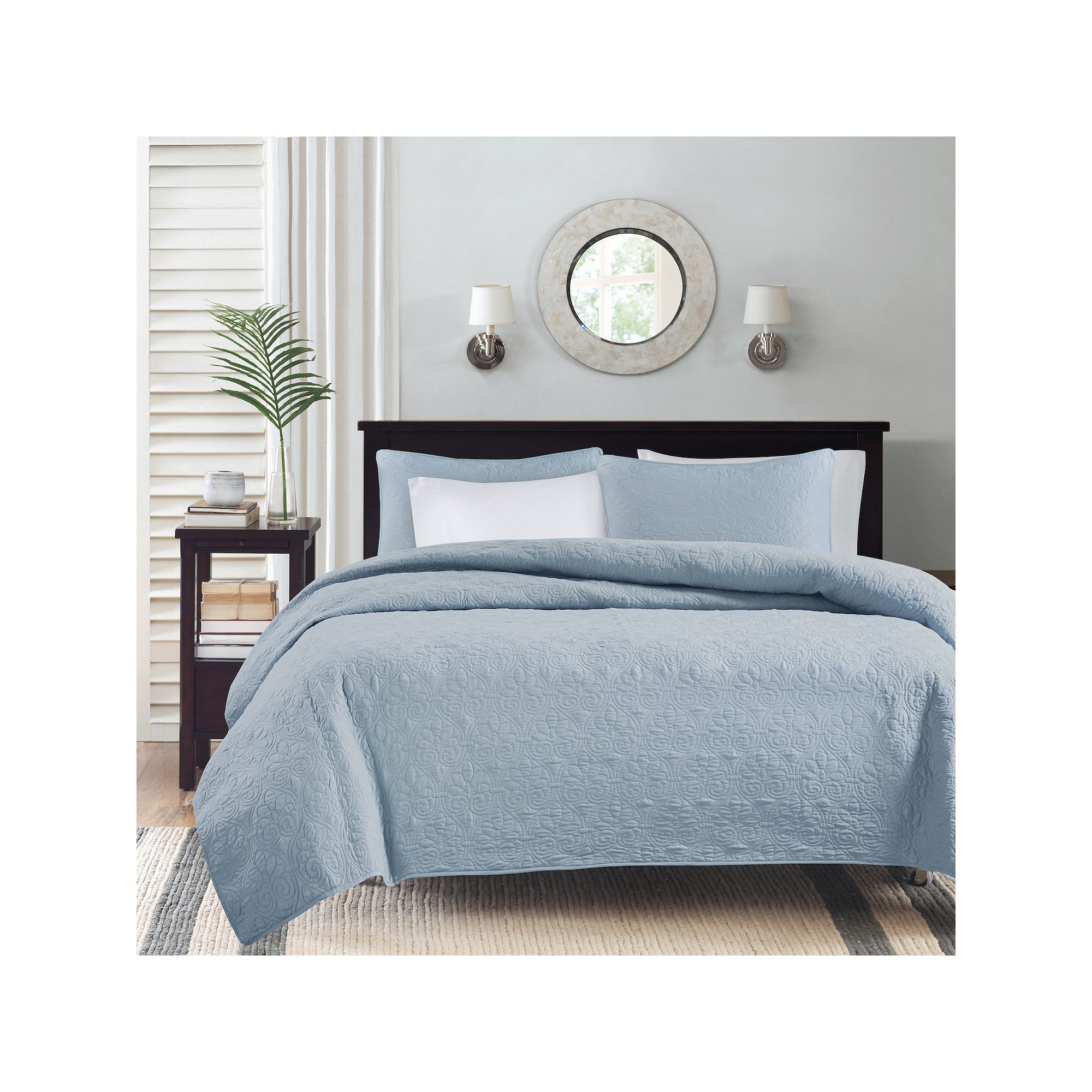 Madison Park Mansfield Reversible Antimicrobial Quilt Set, Blue
