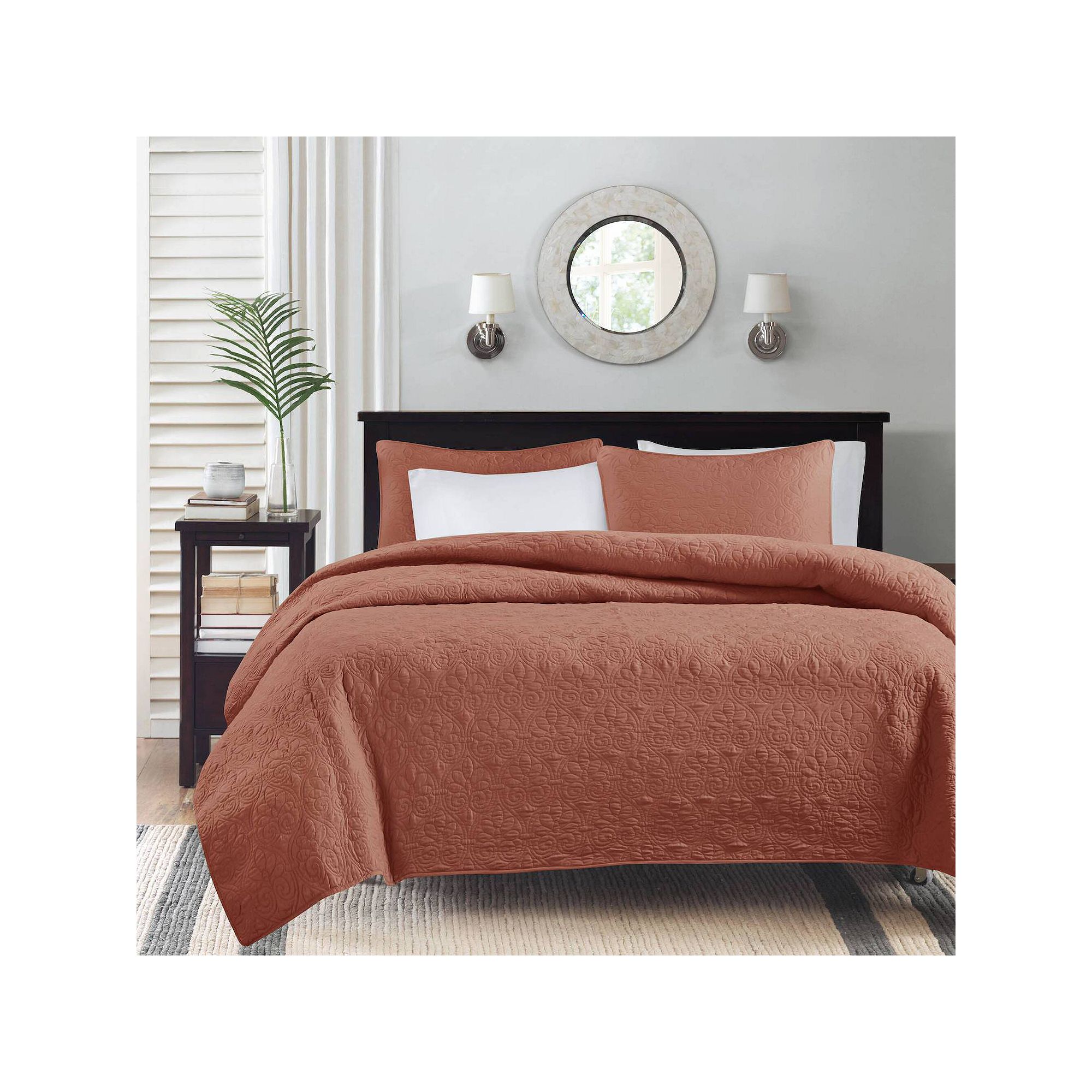 Madison Park Mansfield Reversible Antimicrobial Quilt Set, Clay Red