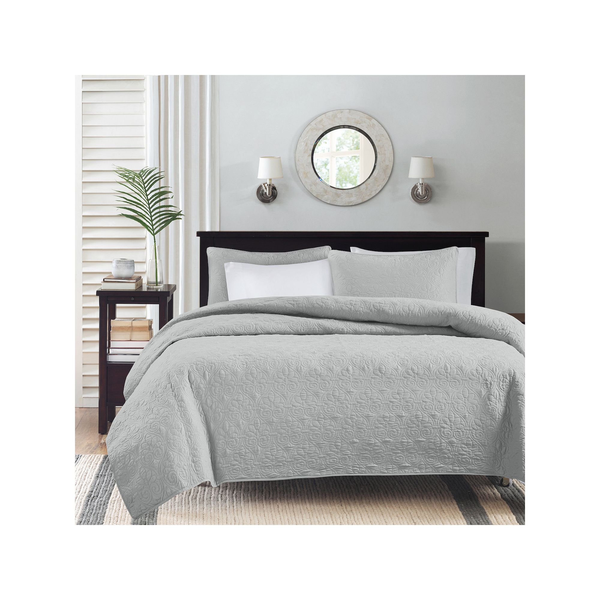 Madison Park Mansfield Reversible Antimicrobial Quilt Set, Gray