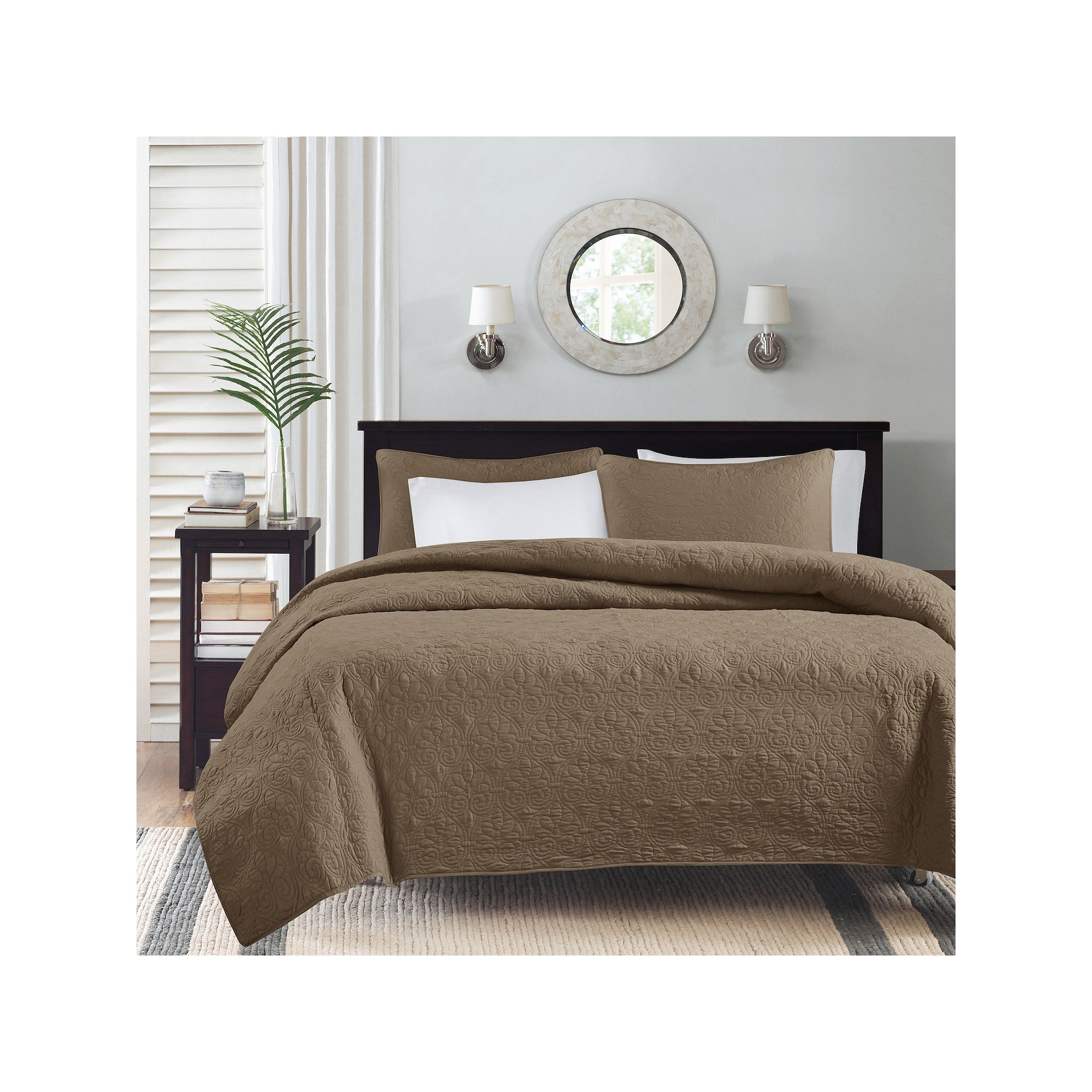 Madison Park Mansfield Reversible Antimicrobial Quilt Set, Brown