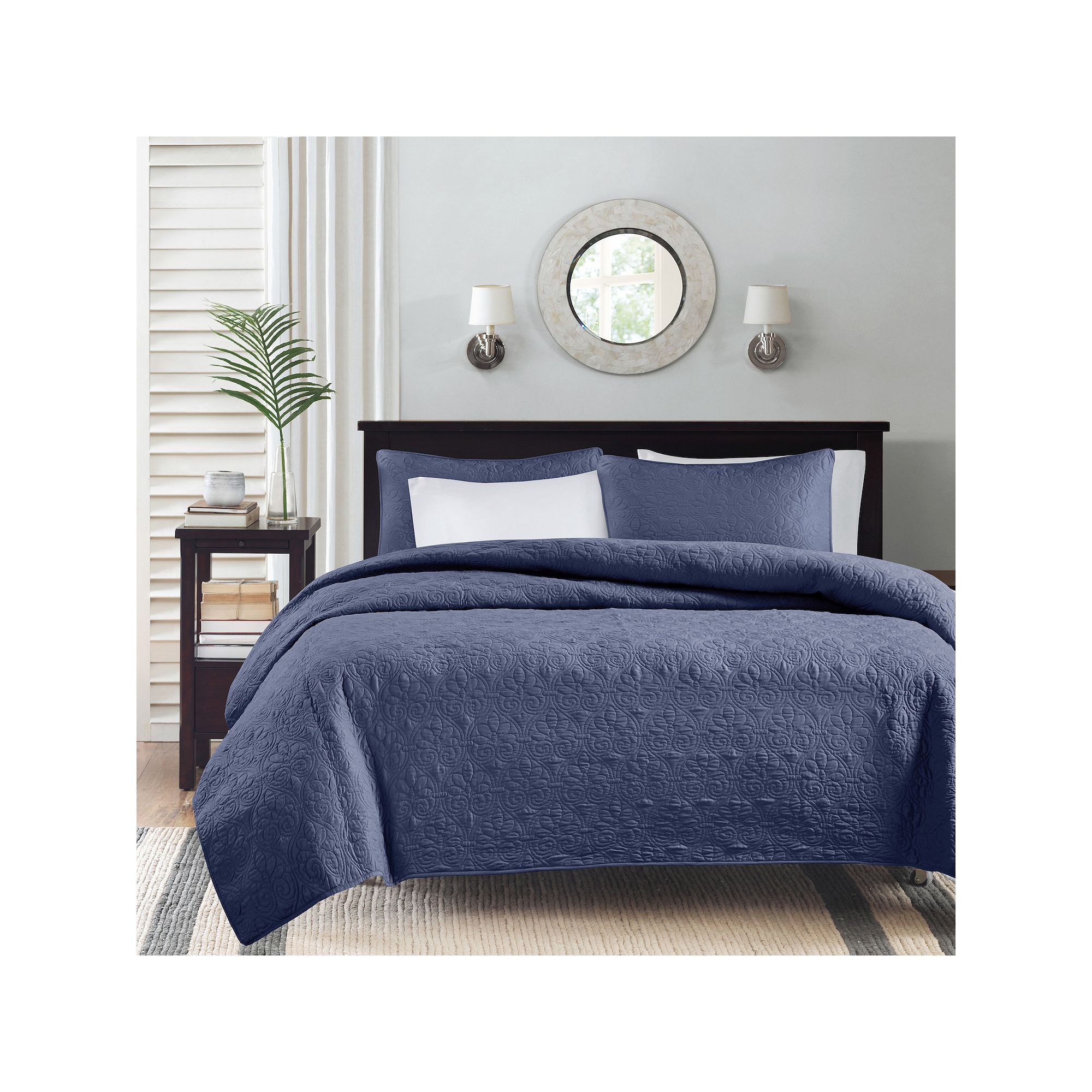 Madison Park Mansfield Reversible Antimicrobial Quilt Set, Blue