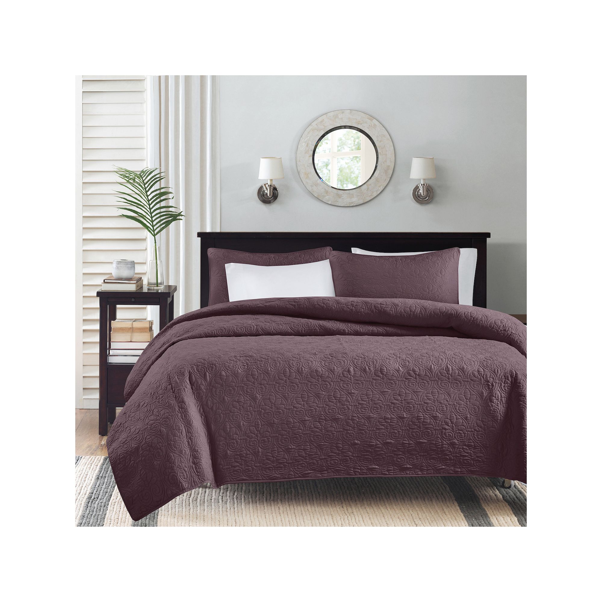 Madison Park Mansfield Reversible Antimicrobial Quilt Set, Purple