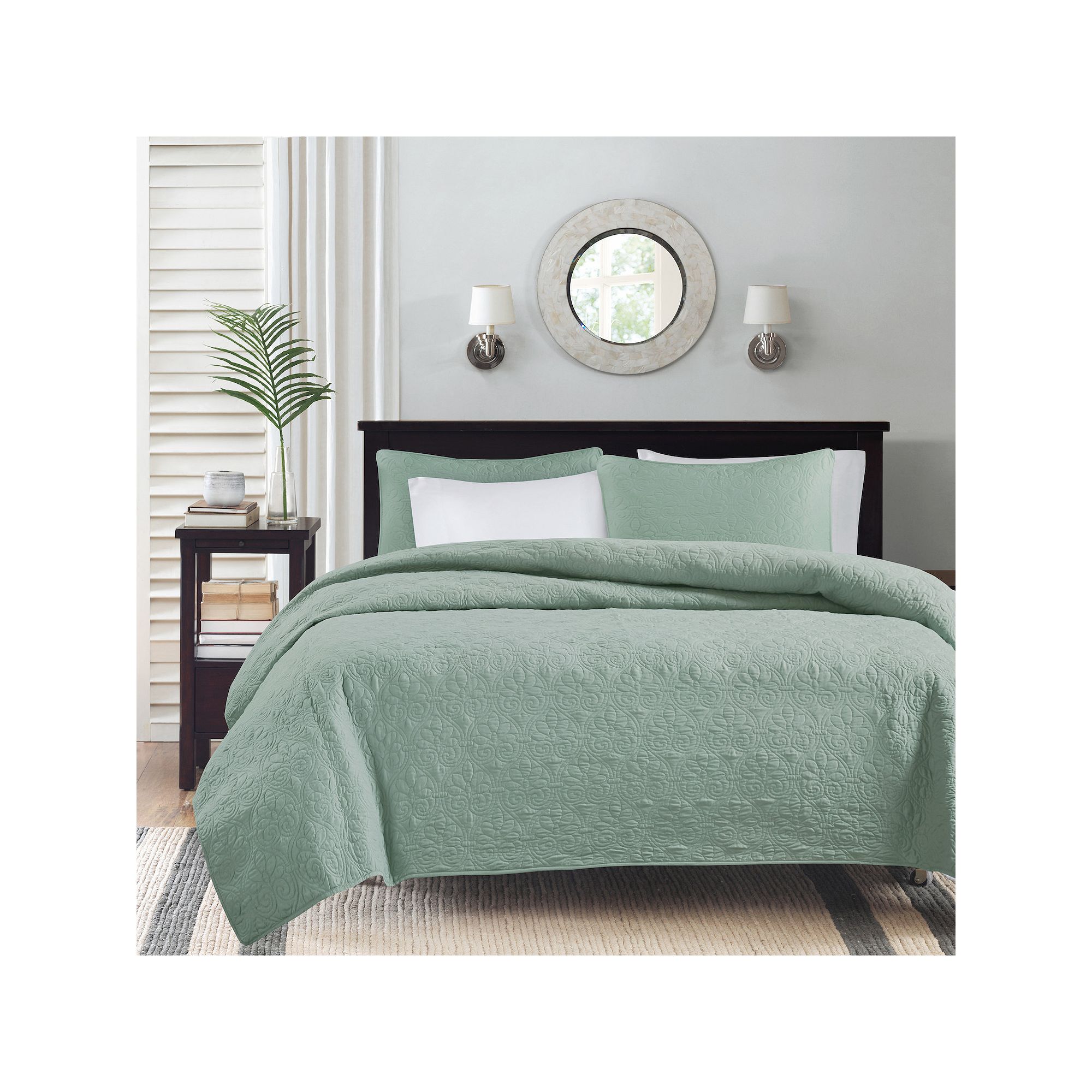 Madison Park Mansfield Reversible Antimicrobial Quilt Set, Seafoam