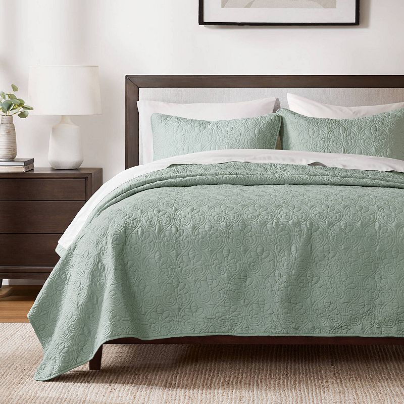 Madison Park Mansfield Quilt Set, Seafoam