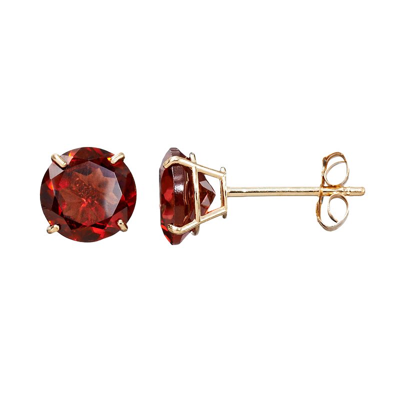 Everlasting Gold Gemstone Garnet 10k Gold Stud Earrings, Womens, Red