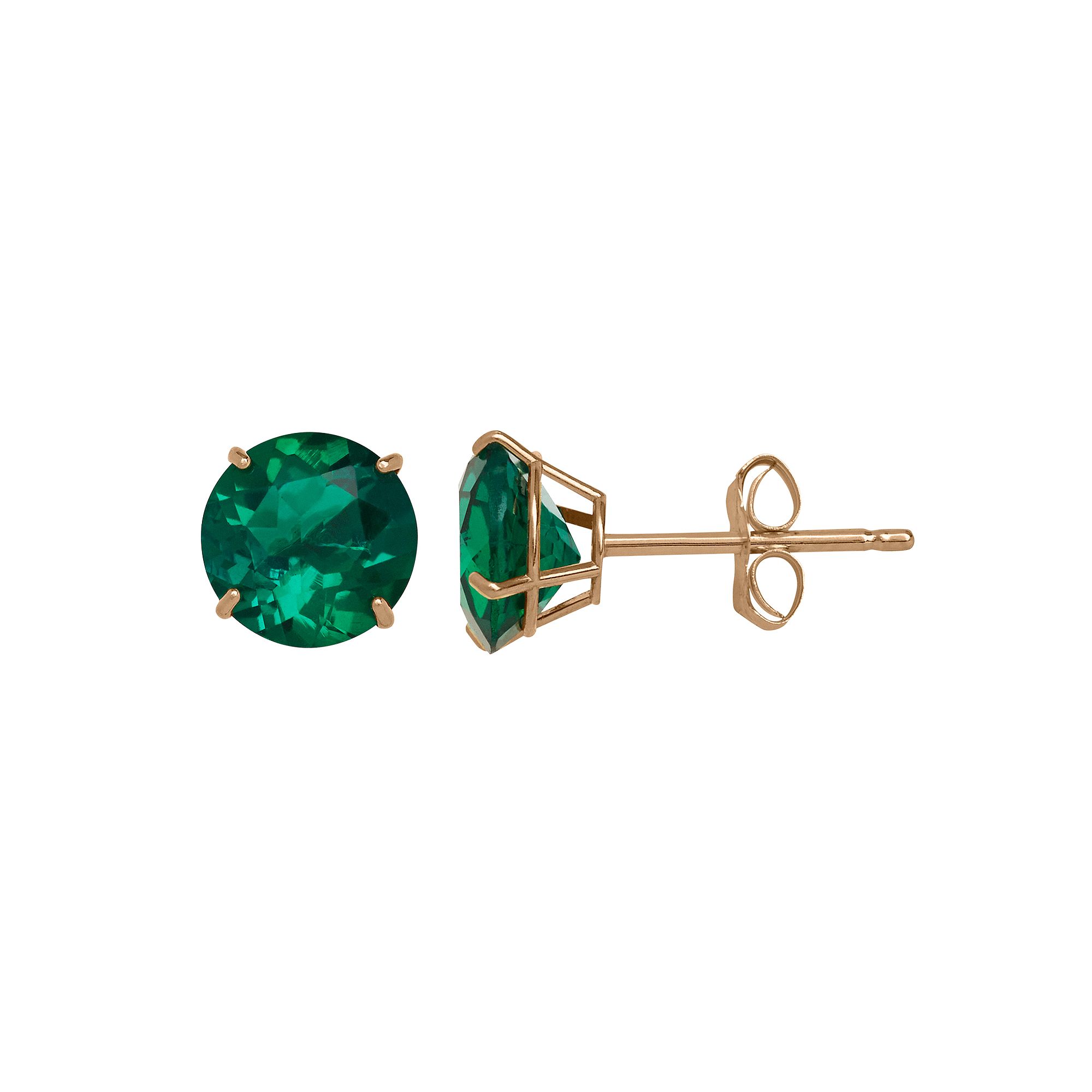 Everlasting Gold Lab Created Emerald 10K Gold Stud Earrings, Womens