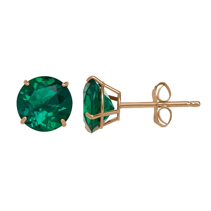 Everlasting Gold Lab-Created Emerald 10k Gold Stud Earrings, Womens, Green