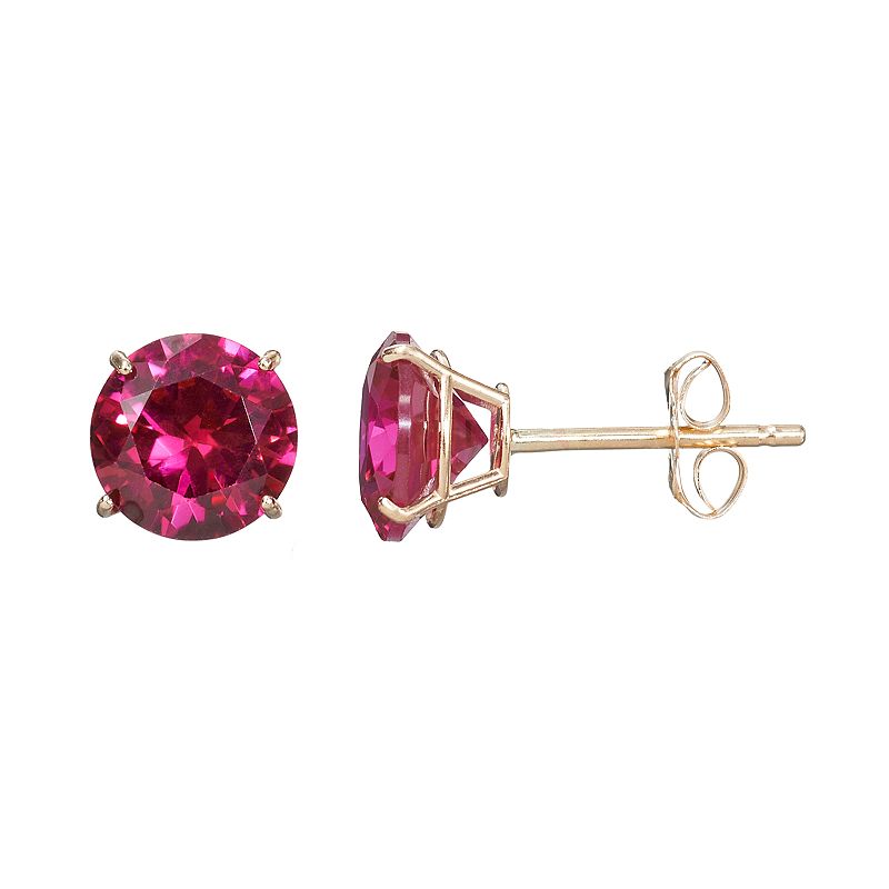 Everlasting Gold Gemstone Lab-Created Ruby 10k Gold Stud Earrings, Womens,