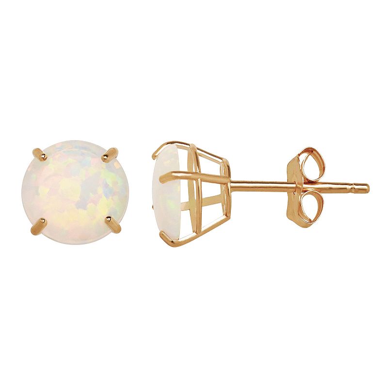 Everlasting Gold Lab-Created Opal 10k Gold Stud Earrings, Womens, White