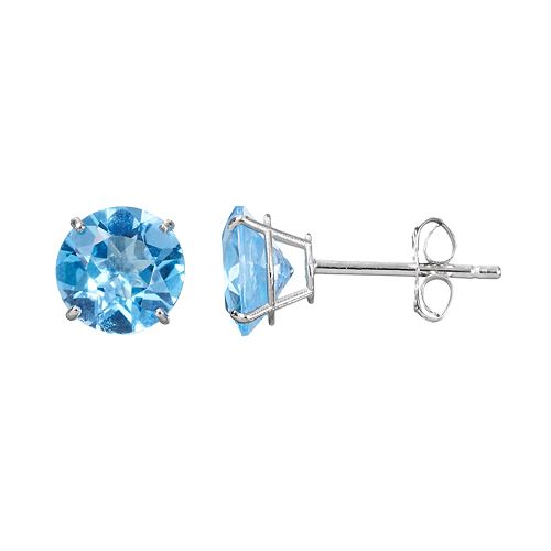 Everlasting Gold Gemstone Blue Topaz 10k White Gold Stud Earrings