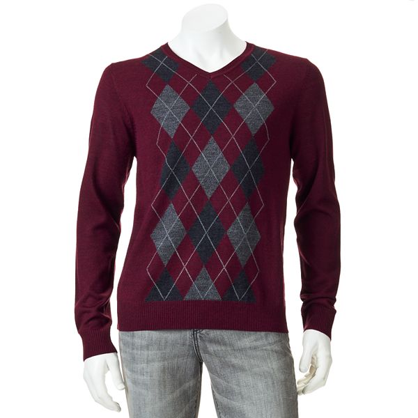 Big & Tall Apt. 9® Modern-Fit Argyle Merino V-Neck Sweater
