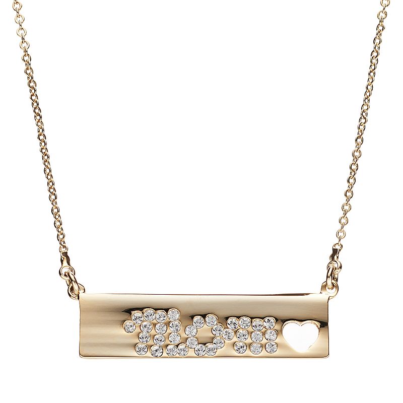 Crystal Collection Crystal 14k Gold-Plated Mom Bar Necklace, Womens, 