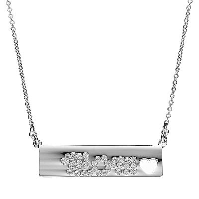 Crystal Collection Crystal Silver Plated Mom Heart Bar Necklace