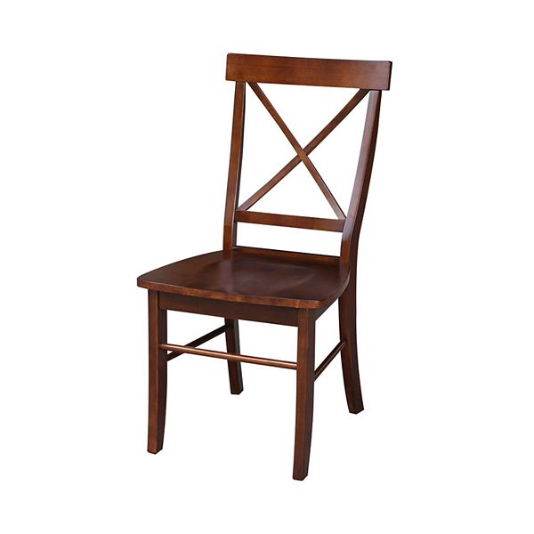 Set of 2 X Back Chairs with Solid Wood Seats Espresso - International Concepts: Parawood, Armless, Mid-Century Modern