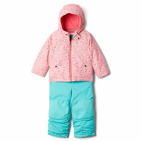 Girls Pink Ski Jacket and Colorful Pants Set Outdoor Warm Snowsui for Children