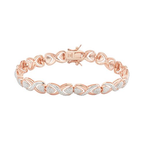 18k Rose Gold Over Silver Heart Bracelet