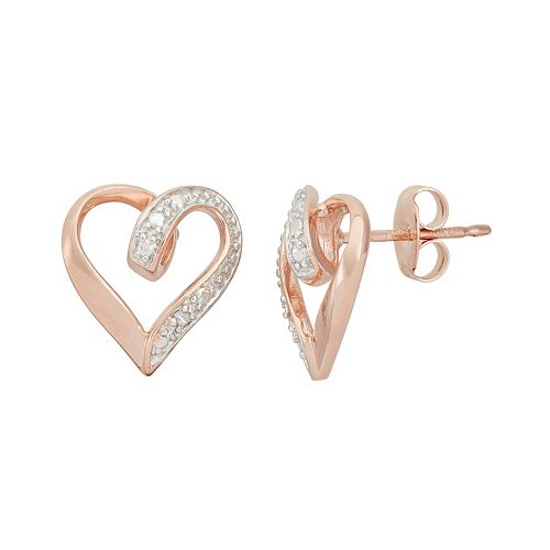 18k Rose Gold Over Silver Heart Stud Earrings