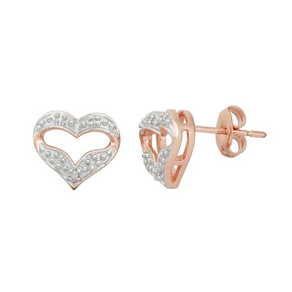 18k Rose Gold Over Silver Heart Stud Earrings