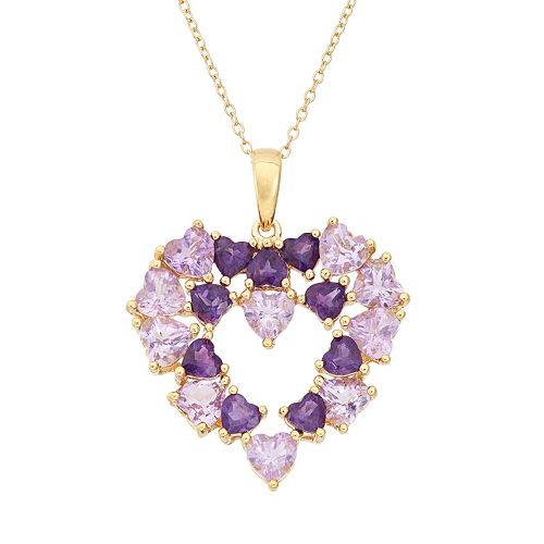 Amethyst 18k Gold Over Silver Heart Pendant Necklace