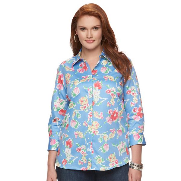 Plus Size Chaps Printed No Iron Shirt