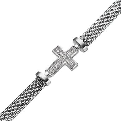 Crystal Sterling Silver Mesh Cross Bracelet