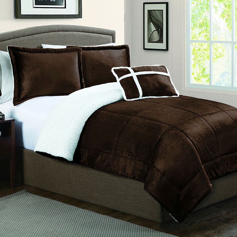 UPC 868339000050 product image for Micromink & Sherpa Down-Alternative Reversible Comforter Set, Brown, Twin | upcitemdb.com