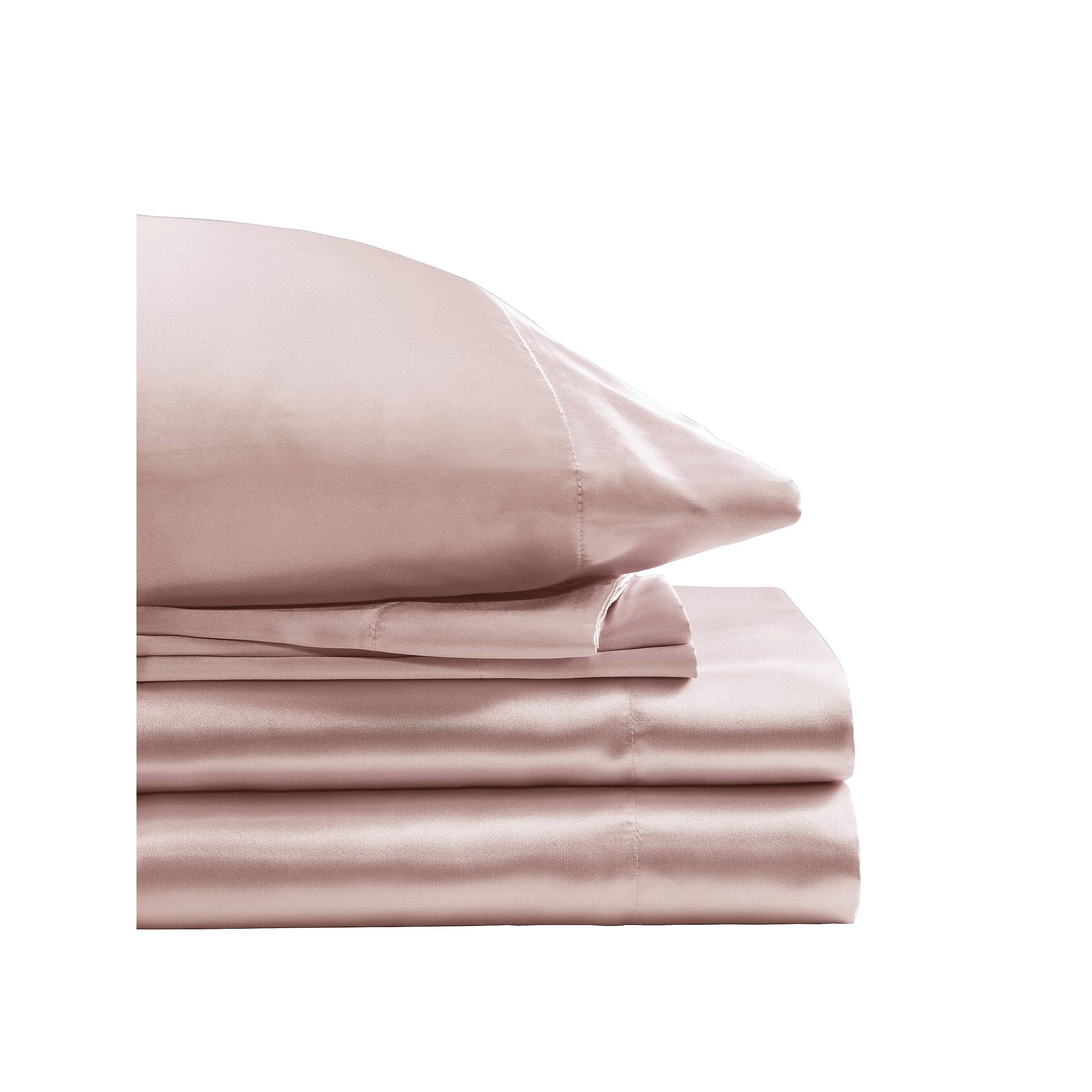 Madison Park Essentials Satin Luxury Solid Sheet Set and Pillowcases, Blush